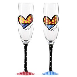 Set of 2 Champagne Glasses Hearts - Romero Britto